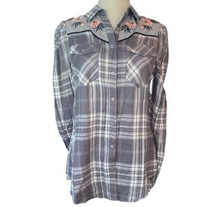Wonderly button down shirt Western Wear long sleeve embroidered top Sz XS NWT